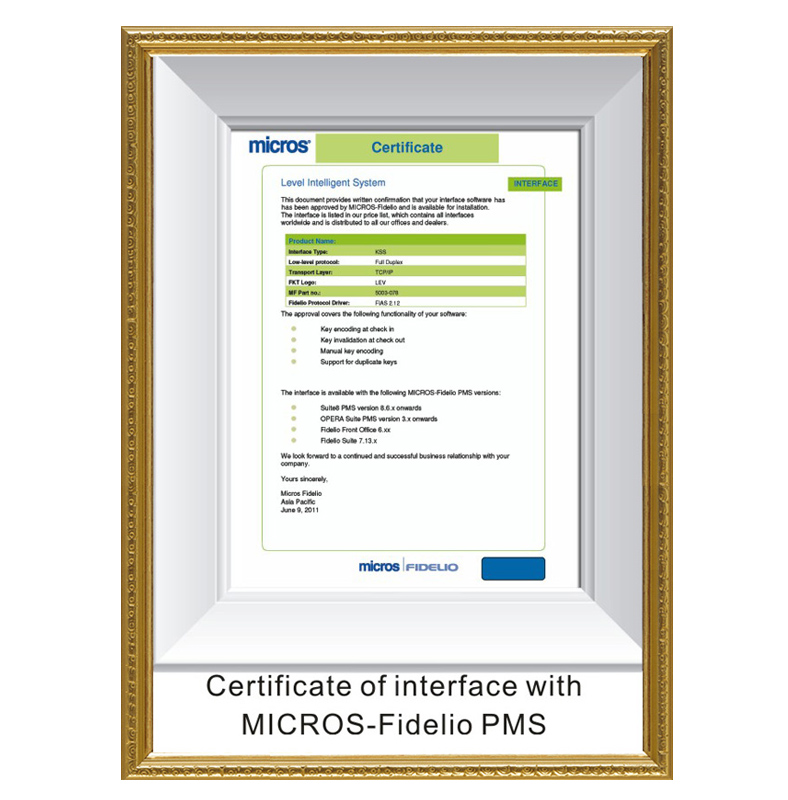 Micros-Fidelio interface certificate