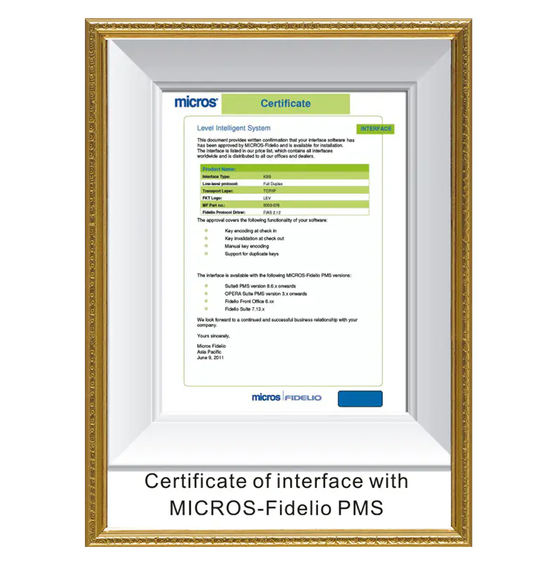 Micros-Fidelio interface certificate